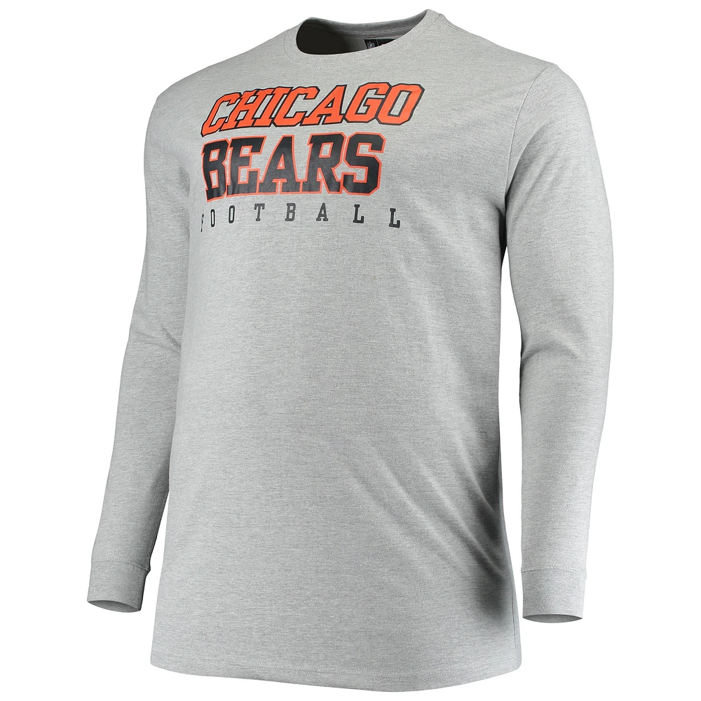 Men's Fanatics Heathered Gray Chicago Bears Big & Tall Practice Long Sleeve T-Shirt