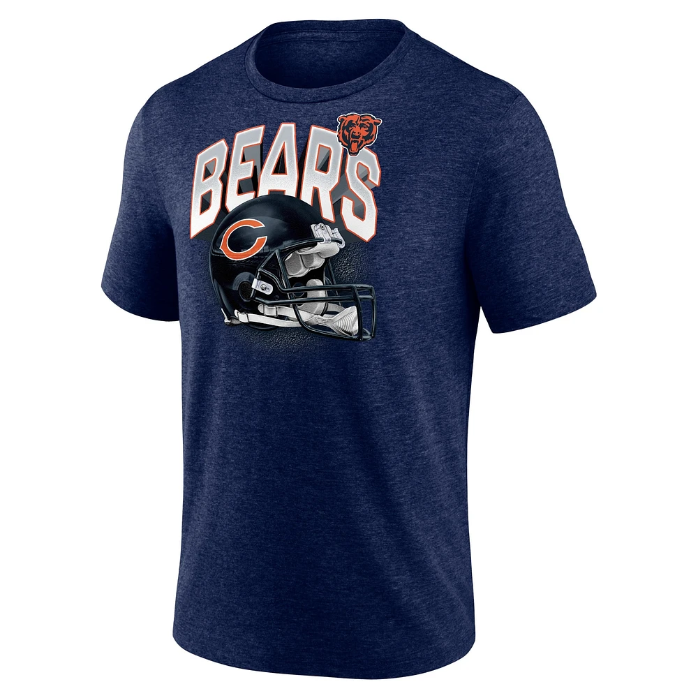 Men's Fanatics Heathered Navy Chicago Bears End Around Tri-Blend T-Shirt