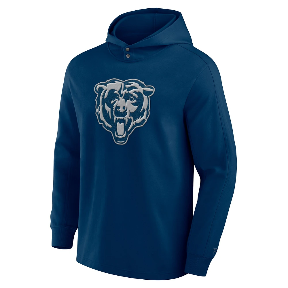 Men's Fanatics Navy Chicago Bears Elements Blaze Tri-Blend Long Sleeve Hoodie T-Shirt