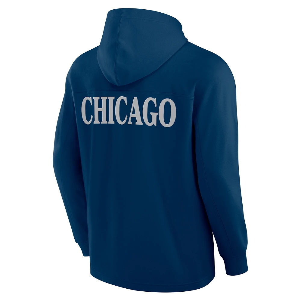 Men's Fanatics Navy Chicago Bears Elements Blaze Tri-Blend Long Sleeve Hoodie T-Shirt