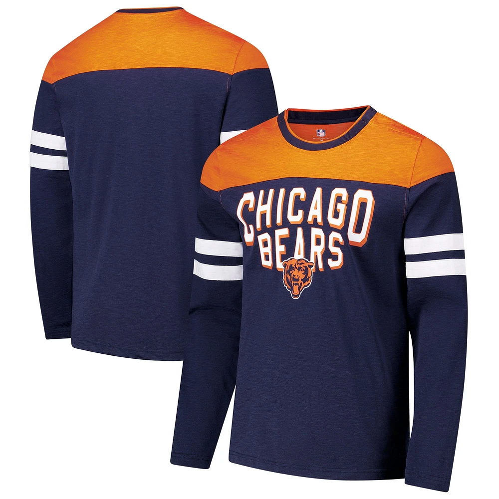 T-shirt à manches longues adaptatif Hail Mary bleu marine/orange G-III Sports by Carl Banks pour homme des Chicago Bears