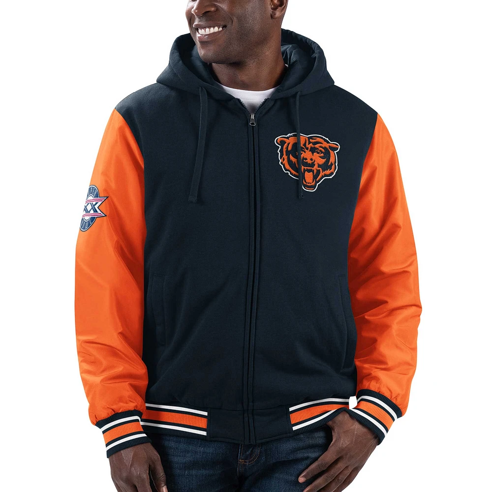 Men's G-III Sports by Carl Banks Navy Chicago Bears Player Option Colorblock Full-Zip Hoodie Jacket