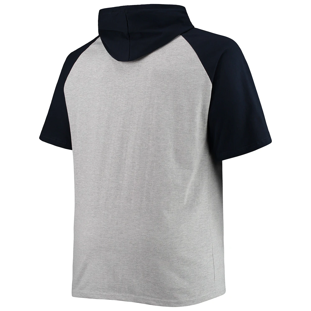 Men's Heathered Gray/Navy Chicago Bears Big & Tall Raglan Short Sleeve Pullover Hoodie