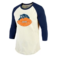 Men's Majestic Threads Walter Payton Cream/Navy Chicago Bears Retired Player Name & Number 3/4 Raglan Sleeve T-Shirt
