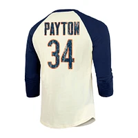 Men's Majestic Threads Walter Payton Cream/Navy Chicago Bears Retired Player Name & Number 3/4 Raglan Sleeve T-Shirt