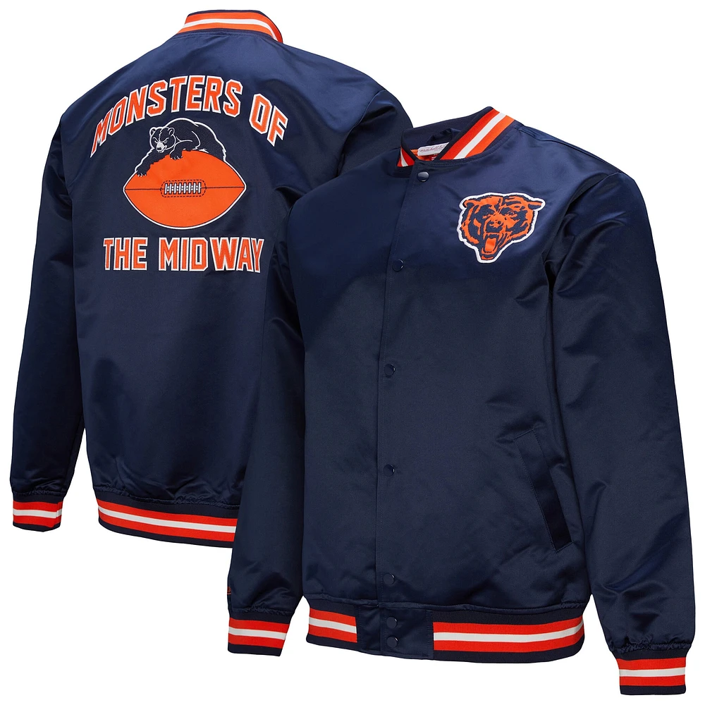 Veste à boutons-pression en satin double duvet bleu marine Chicago Bears de Mitchell & Ness pour homme