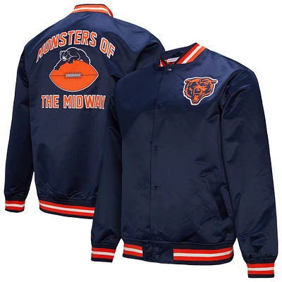 Veste à boutons-pression en satin double duvet bleu marine Chicago Bears de Mitchell & Ness pour homme