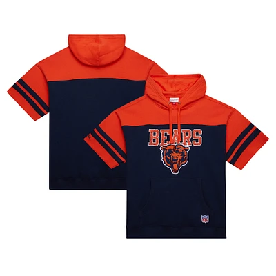 Men's Mitchell & Ness Navy Chicago Bears  Off Field Vintage Logo Short Sleeve Pullover Hoodie