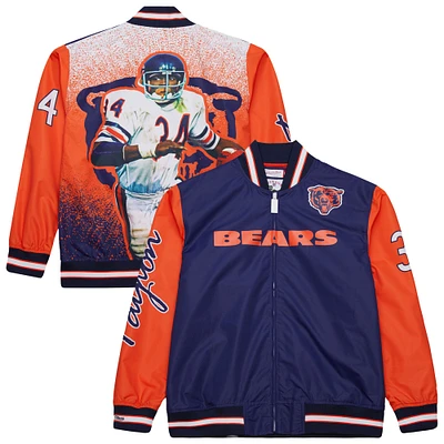 Veste en satin entièrement zippée à motif joueur retraité des Chicago Bears de Mitchell & Ness Walter Payton pour homme, bleu marine