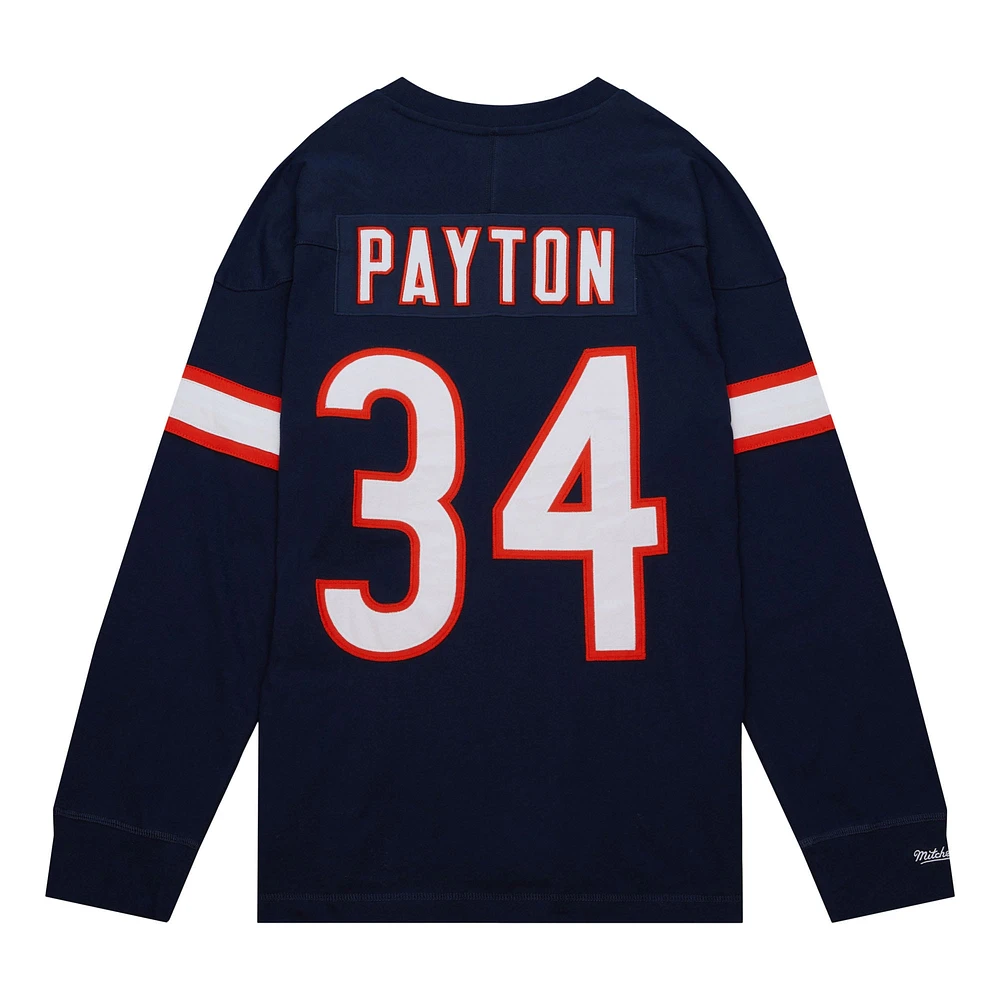 Haut à manches longues Mitchell & Ness Walter Payton bleu marine pour homme avec nom et numéro de joueur la retraite des Chicago Bears