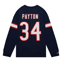 Haut à manches longues Mitchell & Ness Walter Payton bleu marine pour homme avec nom et numéro de joueur la retraite des Chicago Bears