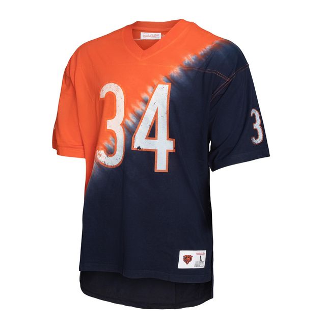 T-shirt à encolure en V pour homme Mitchell & Ness Walter Payton orange/bleu marine des Chicago Bears Retired Player Name Number Diagonal Tie-Dye