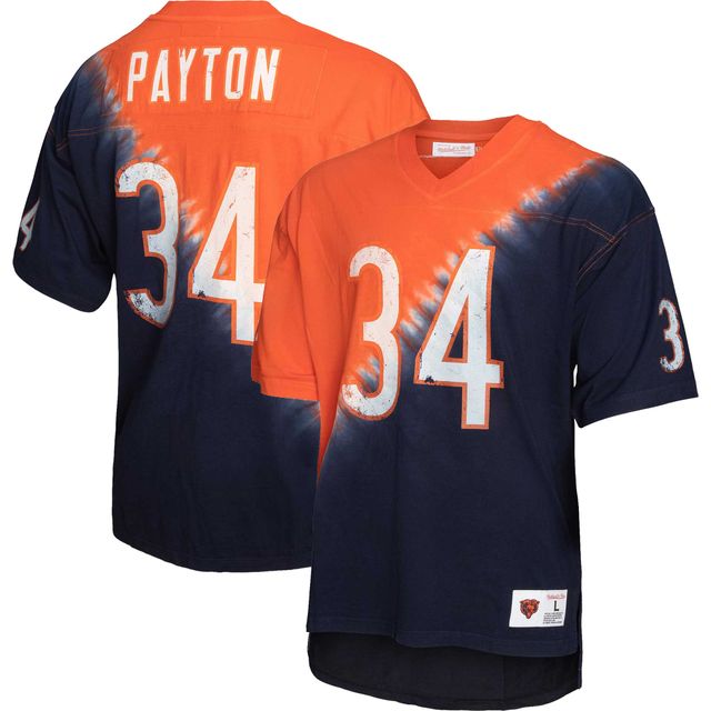 T-shirt à encolure en V pour homme Mitchell & Ness Walter Payton orange/bleu marine des Chicago Bears Retired Player Name Number Diagonal Tie-Dye
