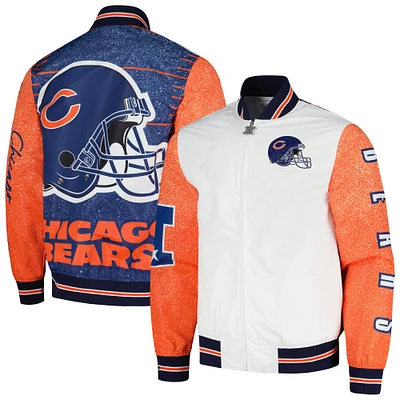 Veste à capuche d'échauffement bouton-pression complète Mitchell & Ness pour hommes Chicago Bears Team Burst blanche