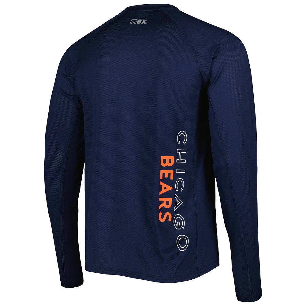 T-shirt à manches longues raglan Chicago Bears Interval MSX by Michael Strahan bleu marine pour homme