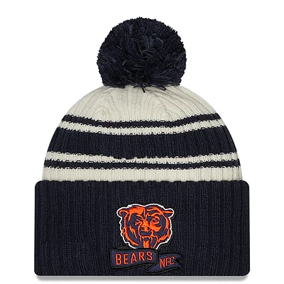 Men's New Era Cream/Navy Chicago Bears 2022 Sideline - Sport Cuffed Pom Knit Hat