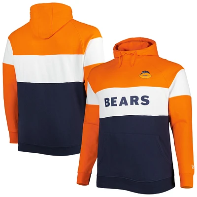 Sweat à capuche raglan en molleton Big & Tall Throwback Chicago Bears New Era orange/bleu marine pour homme
