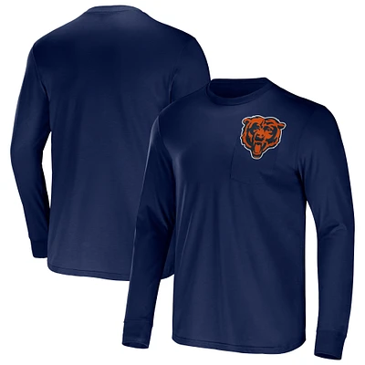 Collection NFL x Darius Rucker pour hommes par Fanatics - T-shirt bleu marine à poche et manches longues de l'équipe des Chicago Bears