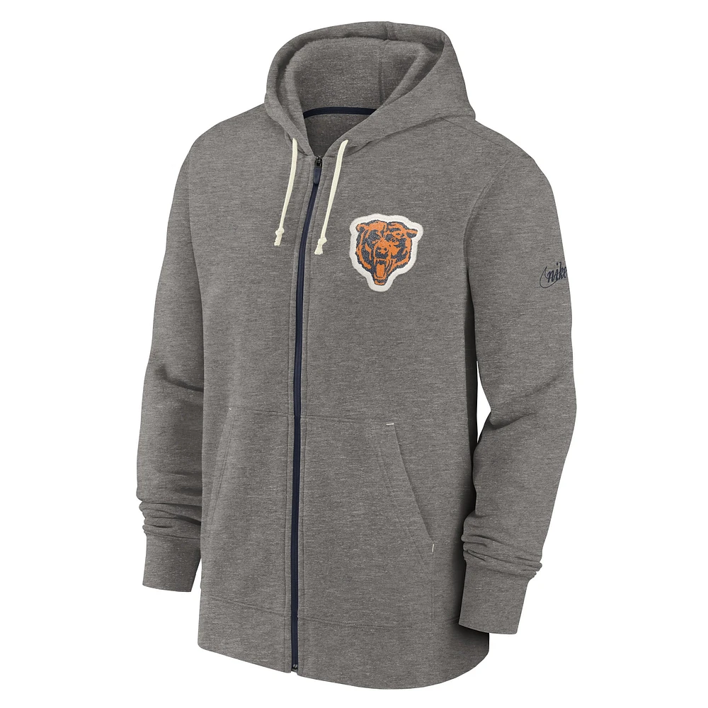 Men's Nike Heather Charcoal Chicago Bears Historic Lifestyle Full-Zip Hoodie
