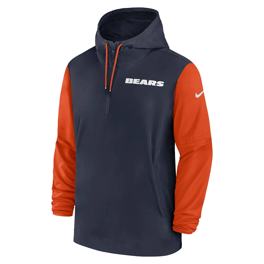 Veste à capuche Nike pour homme, bleu marine/orange, Chicago Bears 2024/25, pré-match, demi-zip