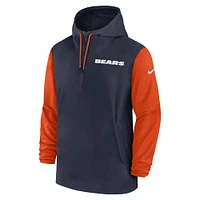 Veste à capuche Nike pour homme, bleu marine/orange, Chicago Bears 2024/25, pré-match, demi-zip