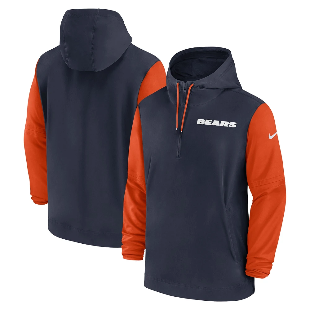 Veste à capuche Nike pour homme, bleu marine/orange, Chicago Bears 2024/25, pré-match, demi-zip