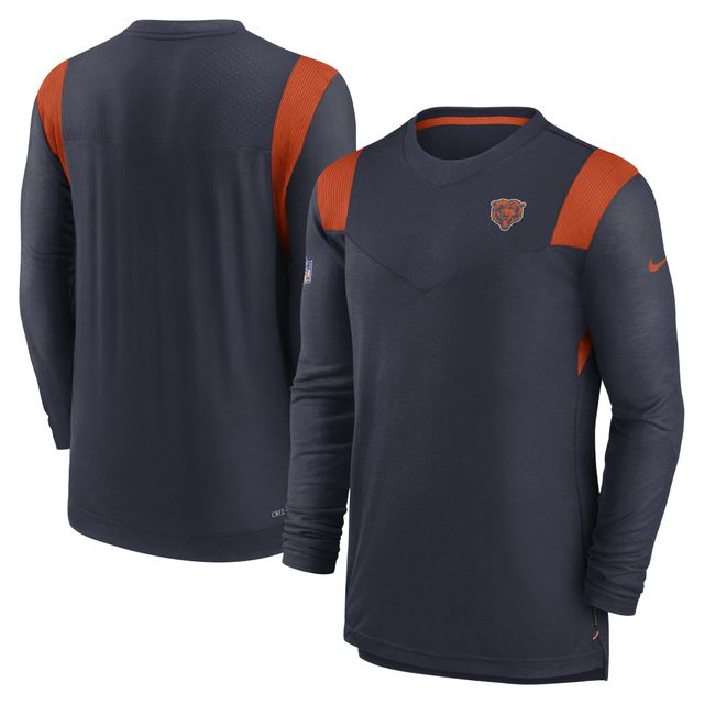 T-shirt à manches longues pour homme Nike Chicago Bears Sideline Performance bleu marine/orange