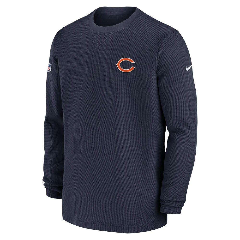 Men's Nike  Navy Chicago Bears 2023 Sideline Throwback Heavy Brushed Waffle Long Sleeve Top