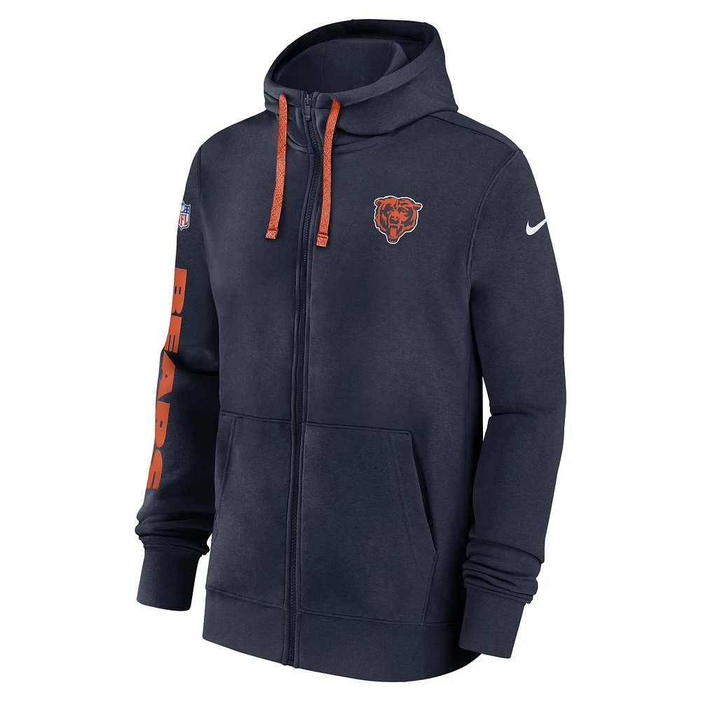 Men's Nike Navy Chicago Bears 2024 Sideline Club Full-Zip Hoodie