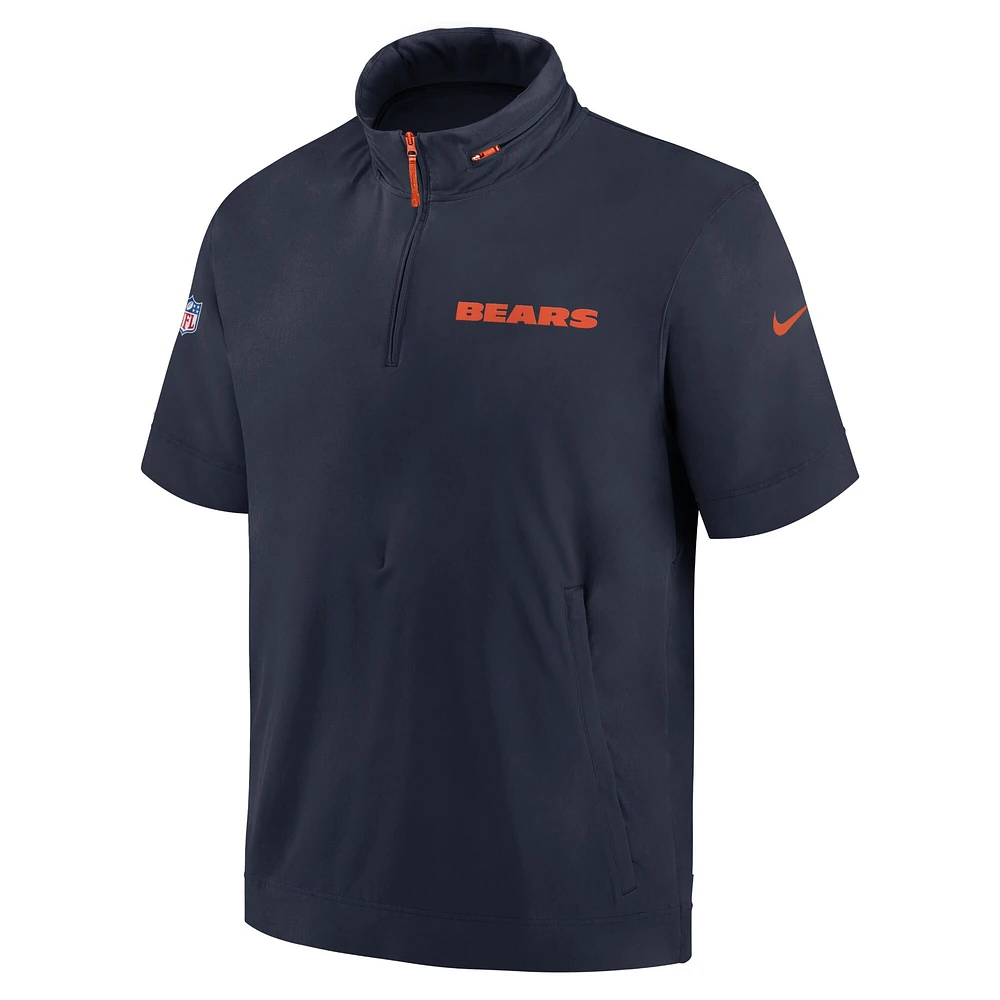 Men's Nike Navy Chicago Bears 2024 Sideline Coach Short Sleeve Half-Zip Hoodie Jacket