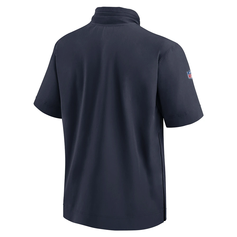 Men's Nike Navy Chicago Bears 2024 Sideline Coach Short Sleeve Half-Zip Hoodie Jacket