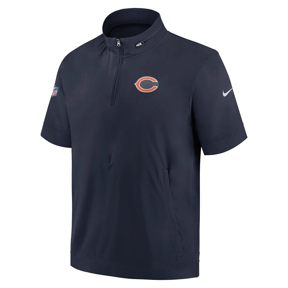 Men's Nike  Navy Chicago Bears Sideline Coach Short Sleeve Hoodie Quarter-Zip Jacket