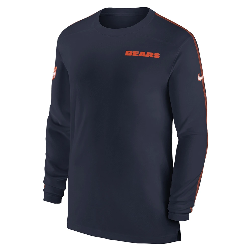 Men's Nike Navy Chicago Bears Sideline Coach UV Performance Long Sleeve T-Shirt