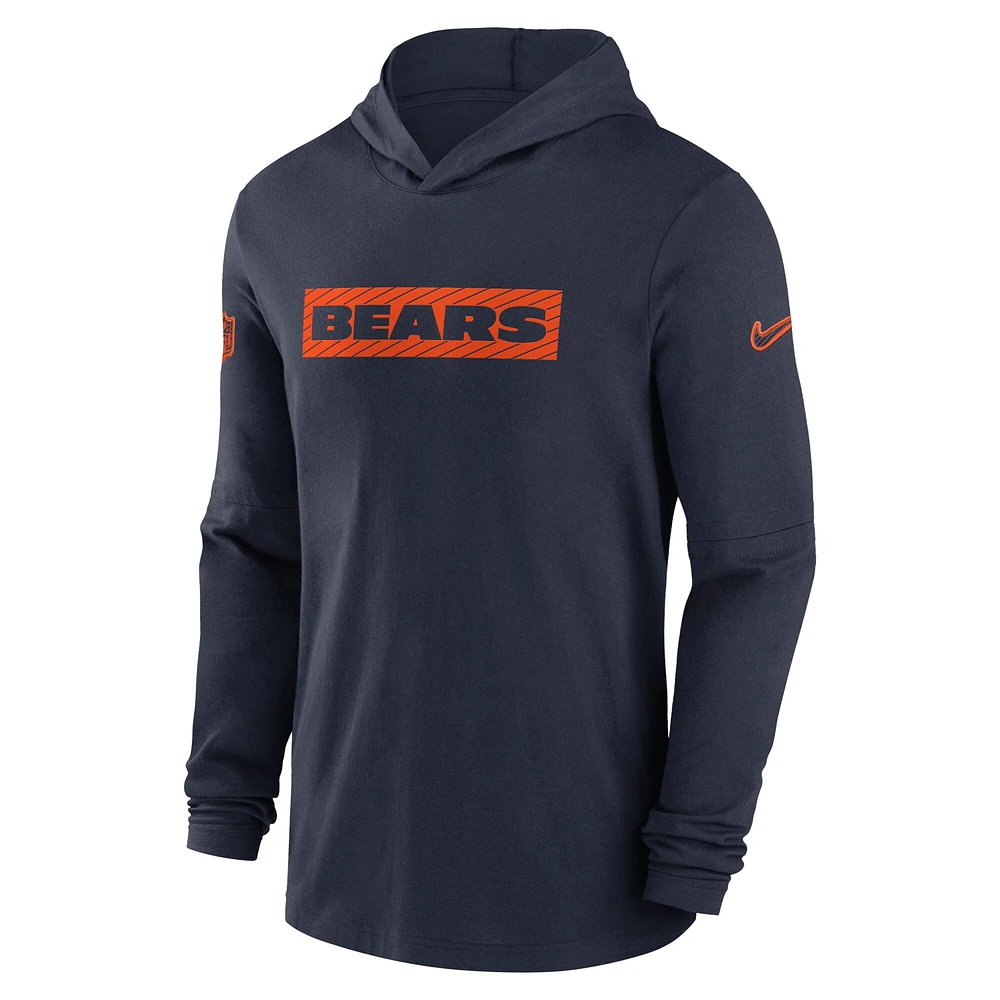 Men's Nike Navy Chicago Bears Sideline Hoodie Performance Long Sleeve T-Shirt