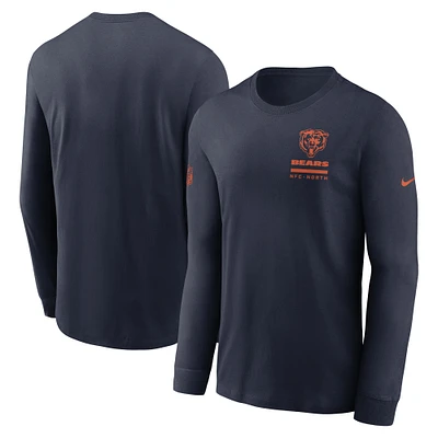 T-shirt Nike bleu marine Chicago Bears Sideline Performance à manches longues pour homme