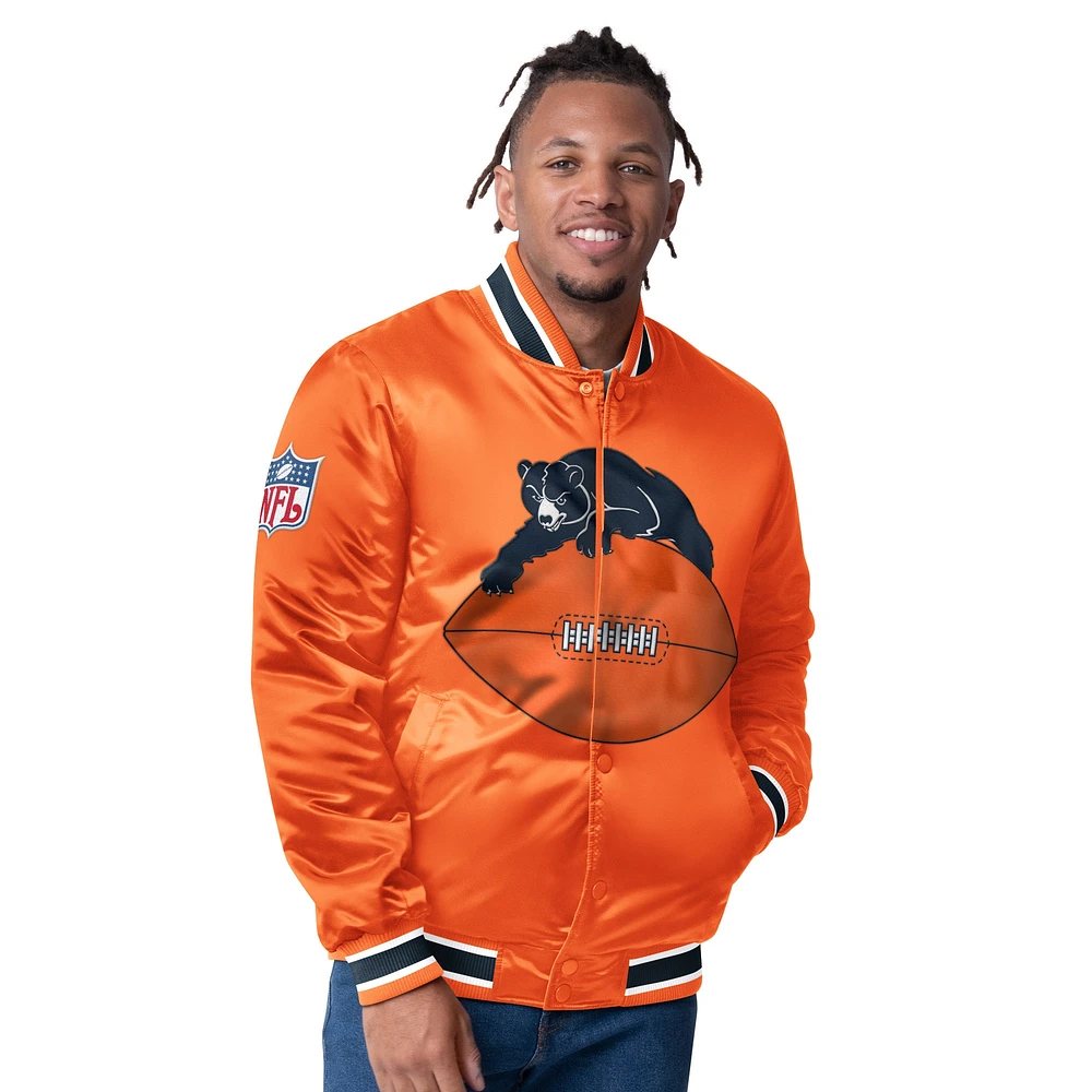 Men's Starter  Navy/Orange Chicago Bears Closer Reversible Satin Full-Snap Jacket