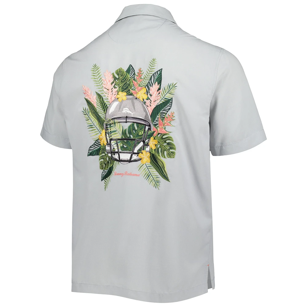 Chemise boutonnée pour homme Tommy Bahama Gray Chicago Bears Coconut Point Frondly Fan Camp IslandZone