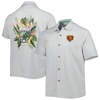 Chemise boutonnée pour homme Tommy Bahama Gray Chicago Bears Coconut Point Frondly Fan Camp IslandZone