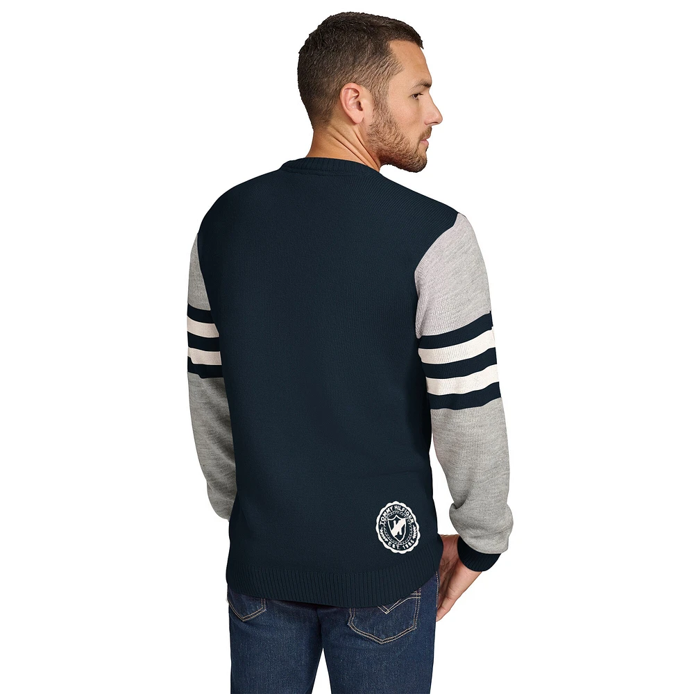 Men's Tommy Hilfiger Navy/Heather Gray Chicago Bears Acrylic Crewneck Pullover Sweatshirt