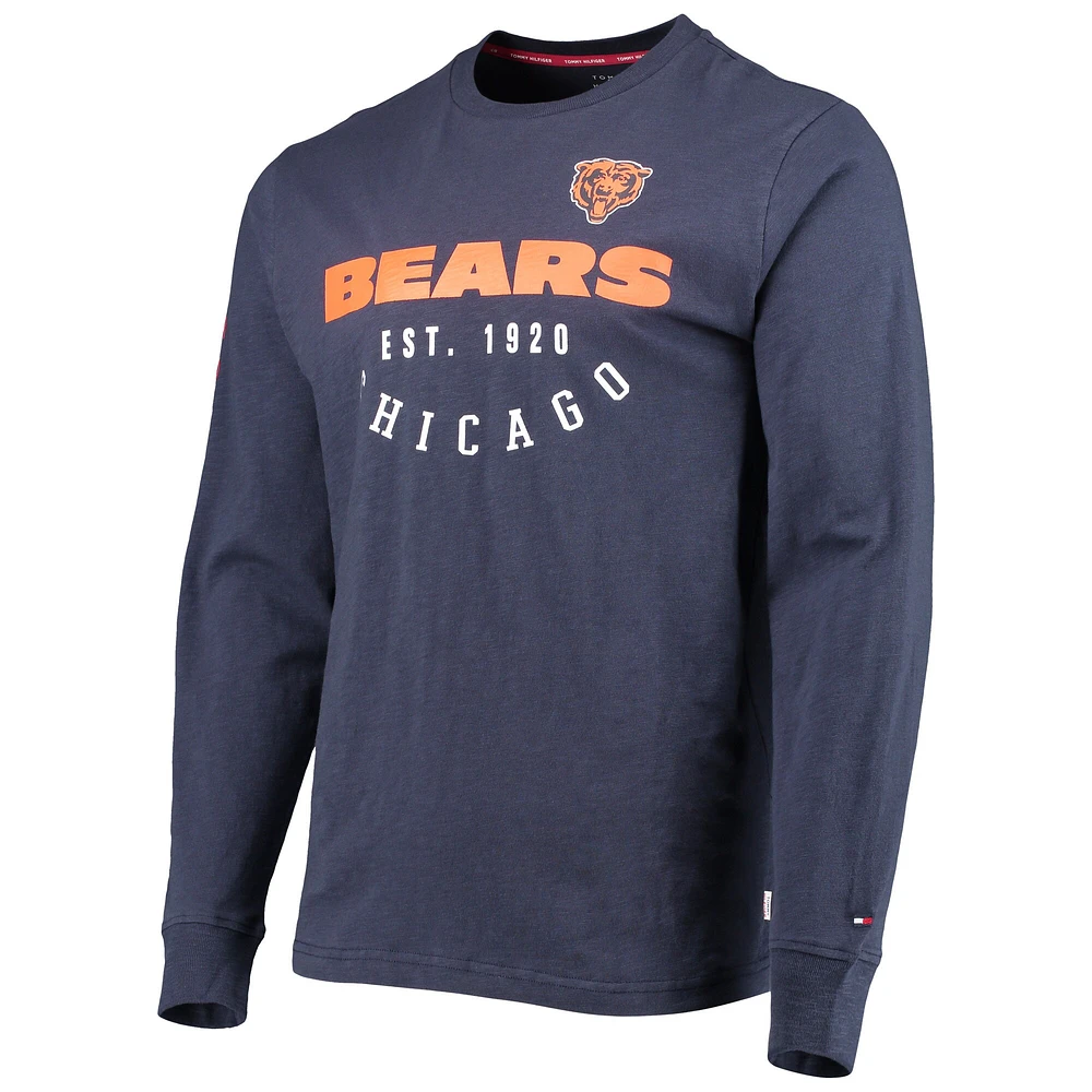 T-shirt à manches longues Tommy Hilfiger pour homme bleu marine Chicago Bears Peter