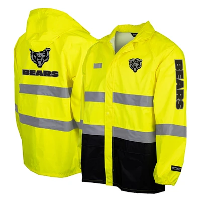 Veste de sécurité imperméable à capuche entièrement zippée jaune Chicago Bears pour homme