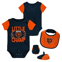 Newborn & Infant Navy/Orange Chicago Bears 3-Piece Little Champ Bodysuit Bib Booties - Set