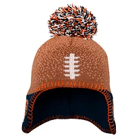 Bonnet en tricot marron avec pompon pour enfant d'âge préscolaire, motif tête de football des Chicago Bears