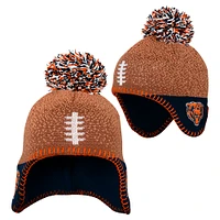Bonnet en tricot marron avec pompon pour enfant d'âge préscolaire, motif tête de football des Chicago Bears