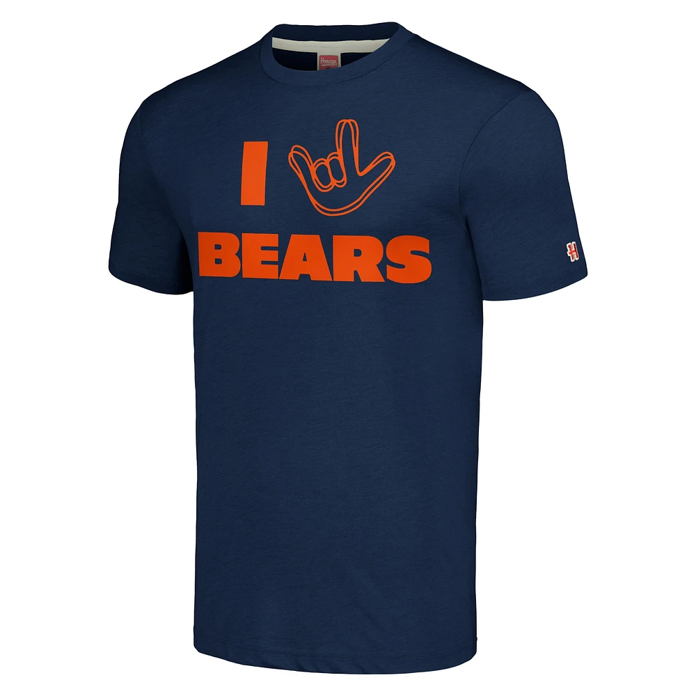 Unisex Homage Navy Chicago Bears The NFL ASL Collection by Love Sign Tri-Blend T-Shirt