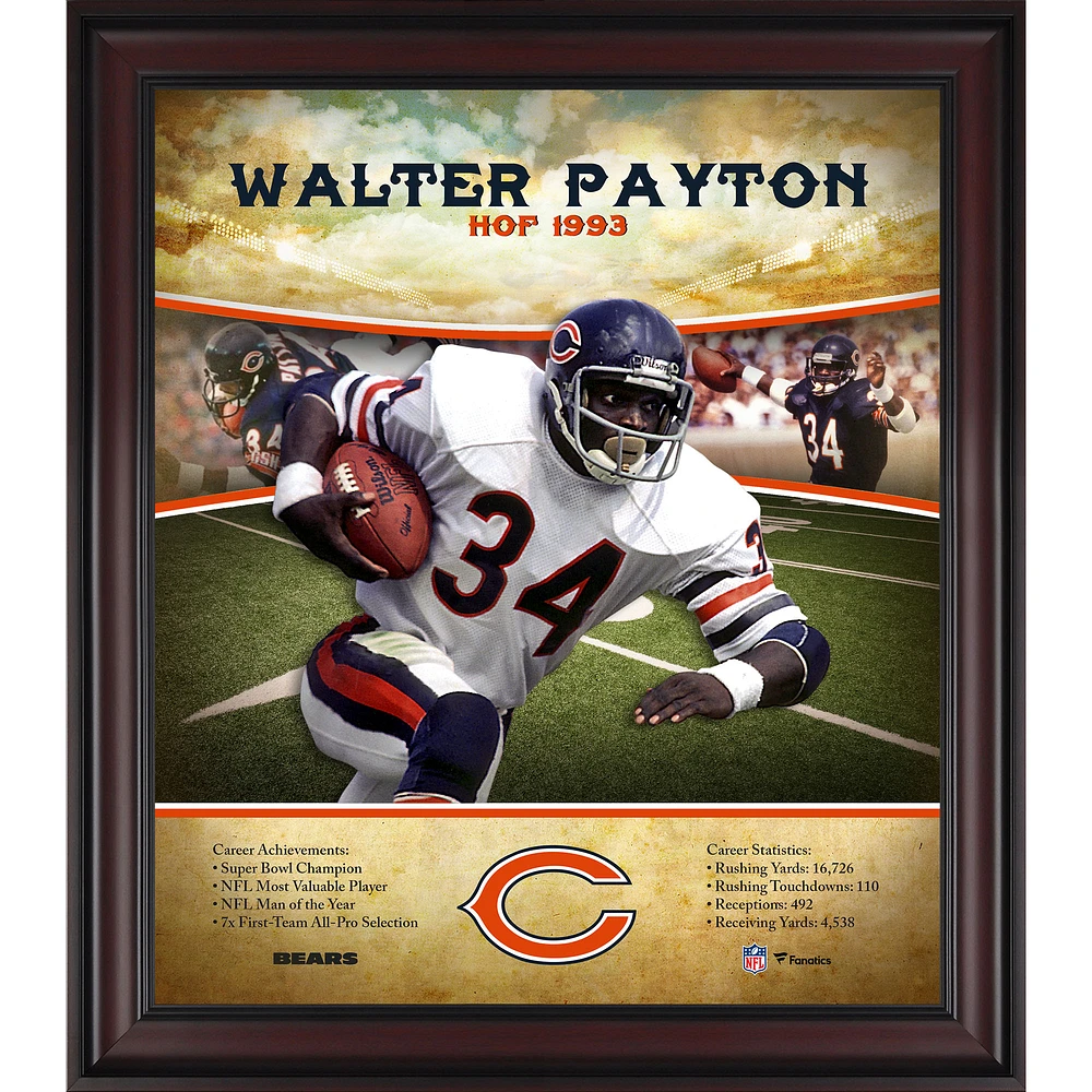 Profil de carrière encadré de Walter Payton Chicago Bears 15" x 17" Hall of Fame