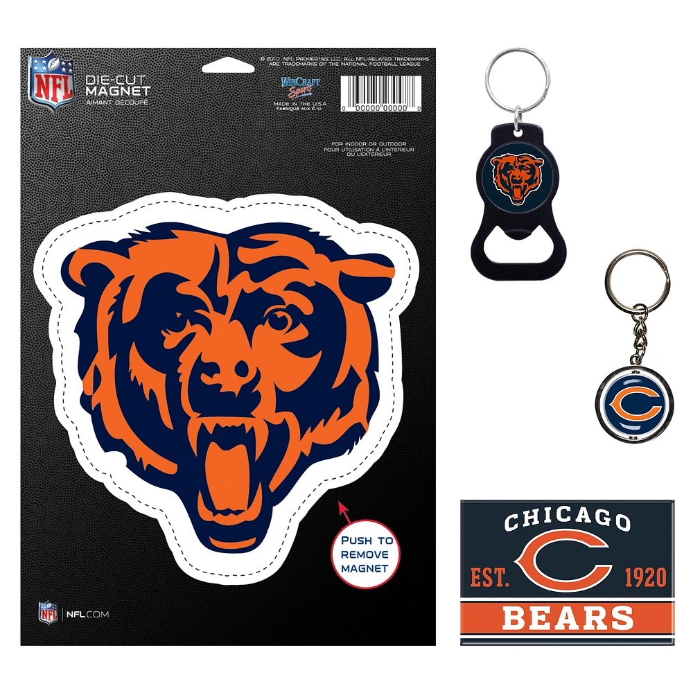 Lot de 4 porte-clés et aimants WinCraft Chicago Bears