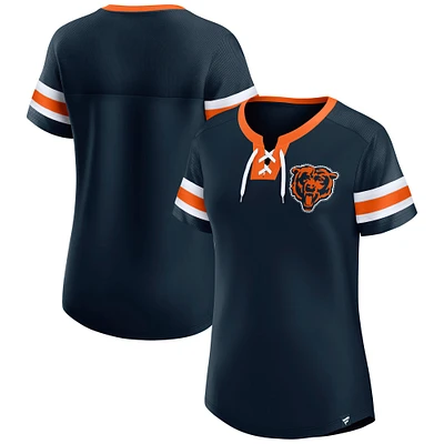 T-shirt à lacets et paillettes Fanatics True Navy Chicago Bears pour femme