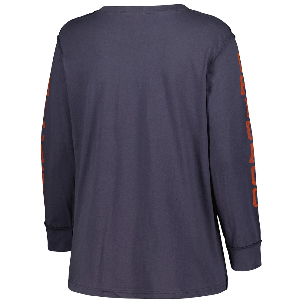 T-shirt à manches longues pour femmes '47 Navy Chicago Bears Honey Cat SOA, grande taille