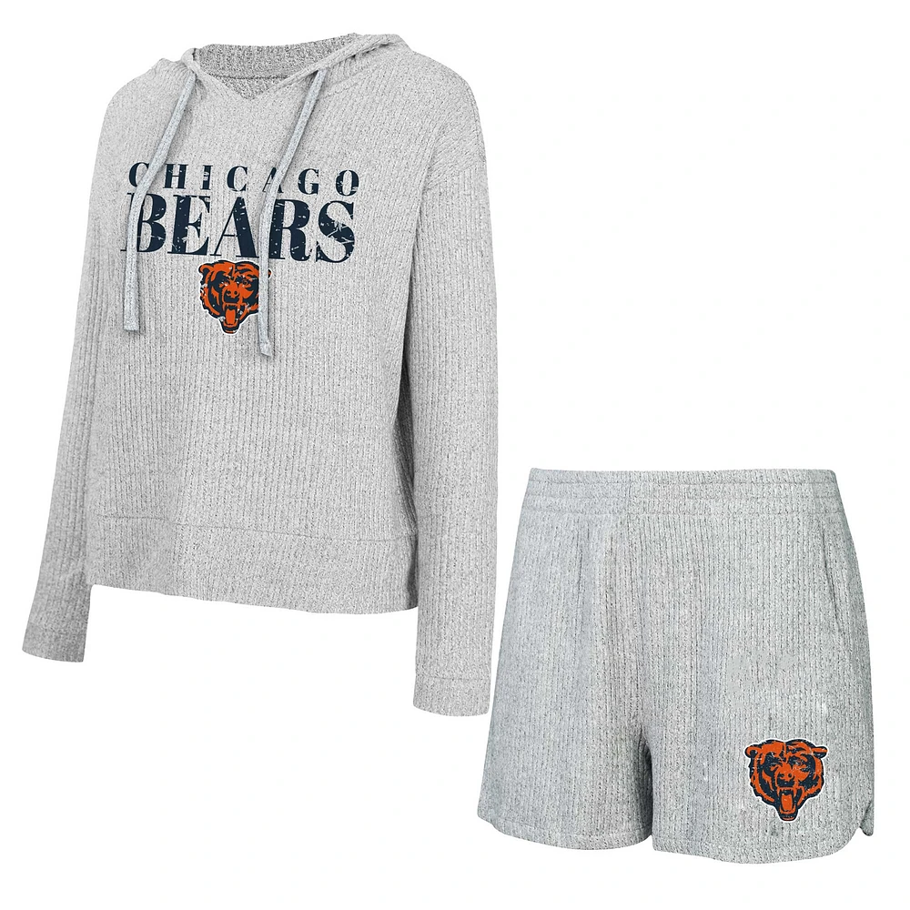 Women's Concepts Sport Gray Chicago Bears Juniper Long Sleeve Hoodie T-Shirt & Shorts Set